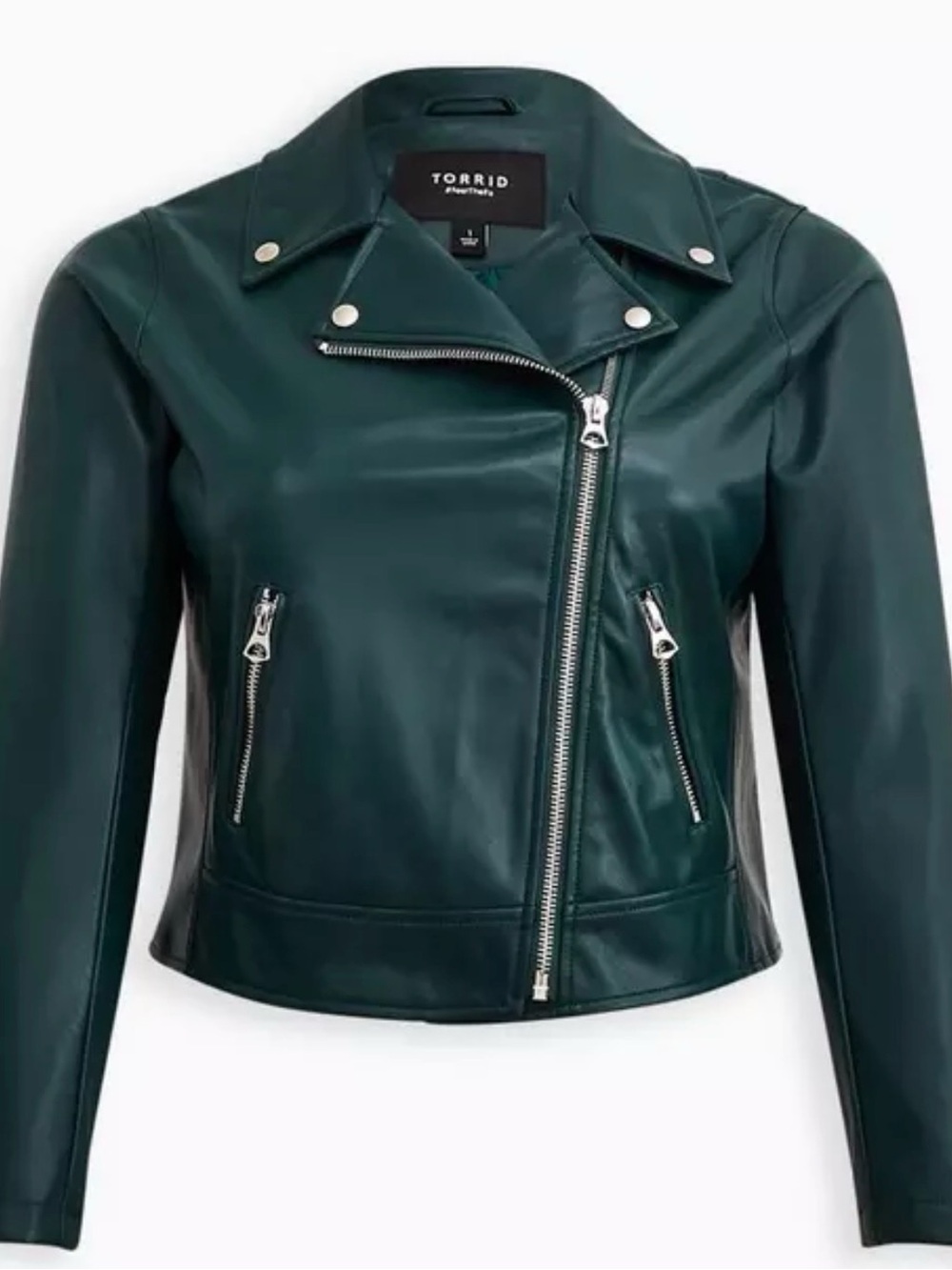 torrid Green Faux Leather Moto Jacket with Silver Hardware